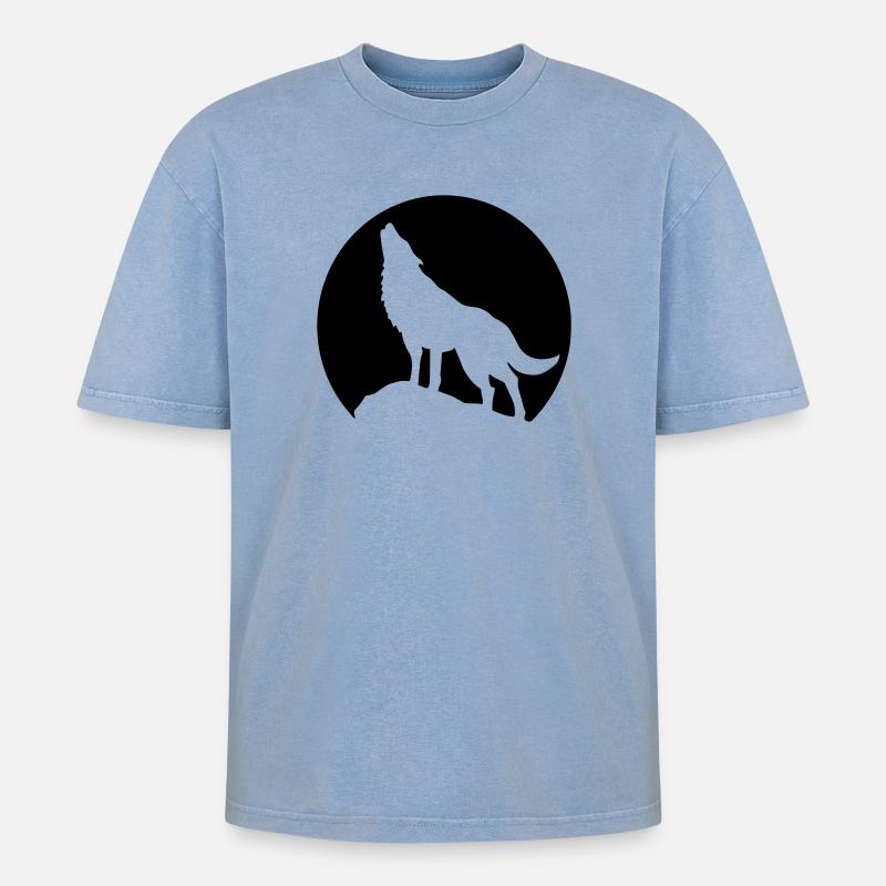 mond wolf - Oversized Unisex Premium Acid-Washed T-Shirt - Blau Acid Wash