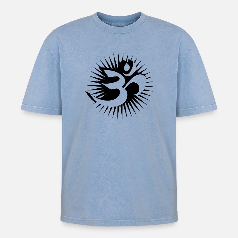 Om - T-shirt Premium unisexe oversize acid-washed - bleu délavé acide