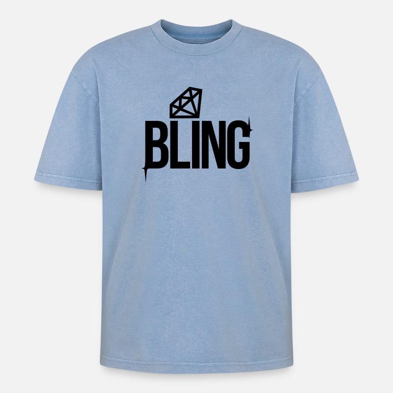 Bling - Oversized Unisex Premium Acid-Washed T-Shirt - Blau Acid Wash