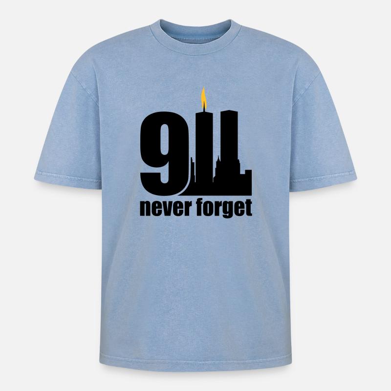 never forget 9/11 - T-shirt Premium unisexe oversize acid-washed - bleu délavé acide