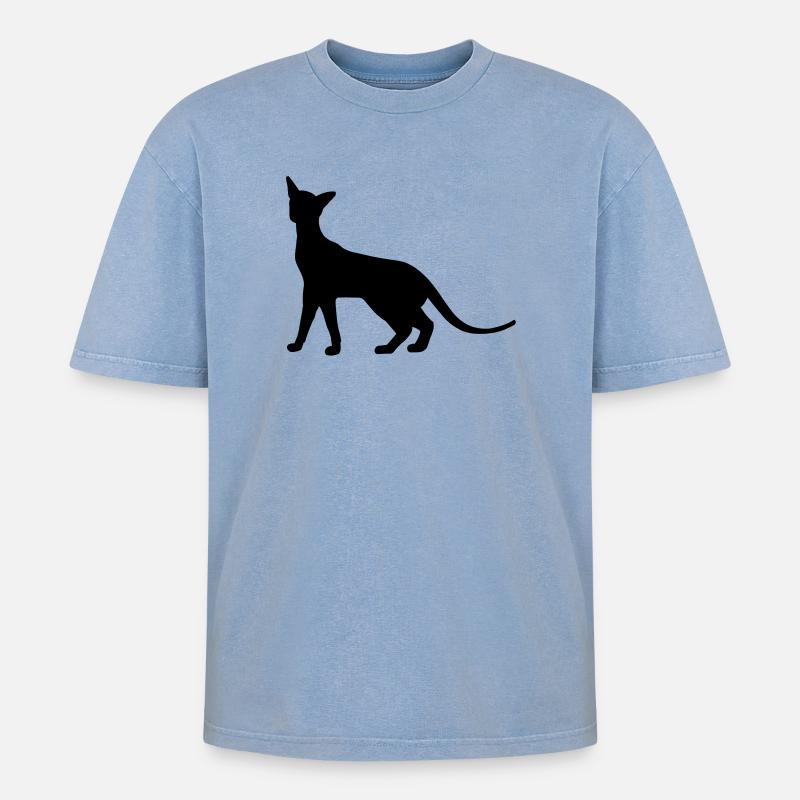 Siam Katze - Oversized Unisex Premium Acid-Washed T-Shirt - Blau Acid Wash