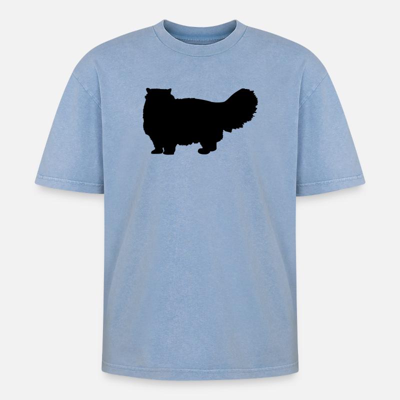 Perserkatze - Oversized Unisex Premium Acid-Washed T-Shirt - Blau Acid Wash