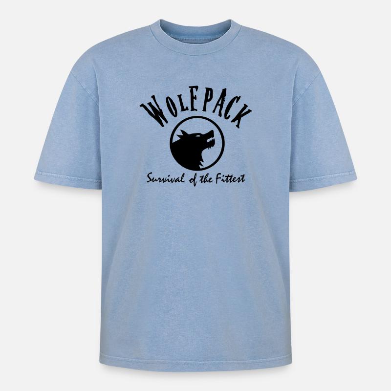wolfpack - Oversized Unisex Premium Acid-Washed T-Shirt - Blau Acid Wash
