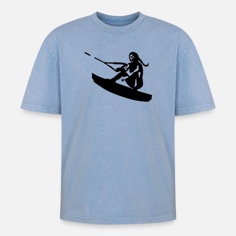 Wakeboarding - Oversized Unisex Premium Acid-Washed T-Shirt - Blau Acid Wash