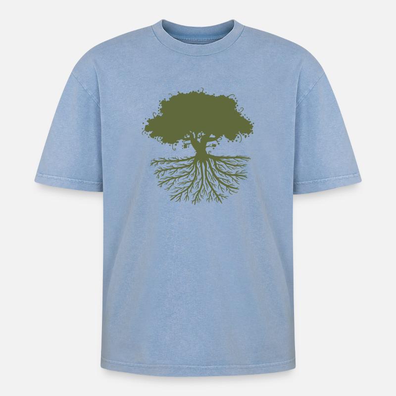 tree roots green - Oversized Unisex Premium Acid-Washed T-Shirt - Blau Acid Wash