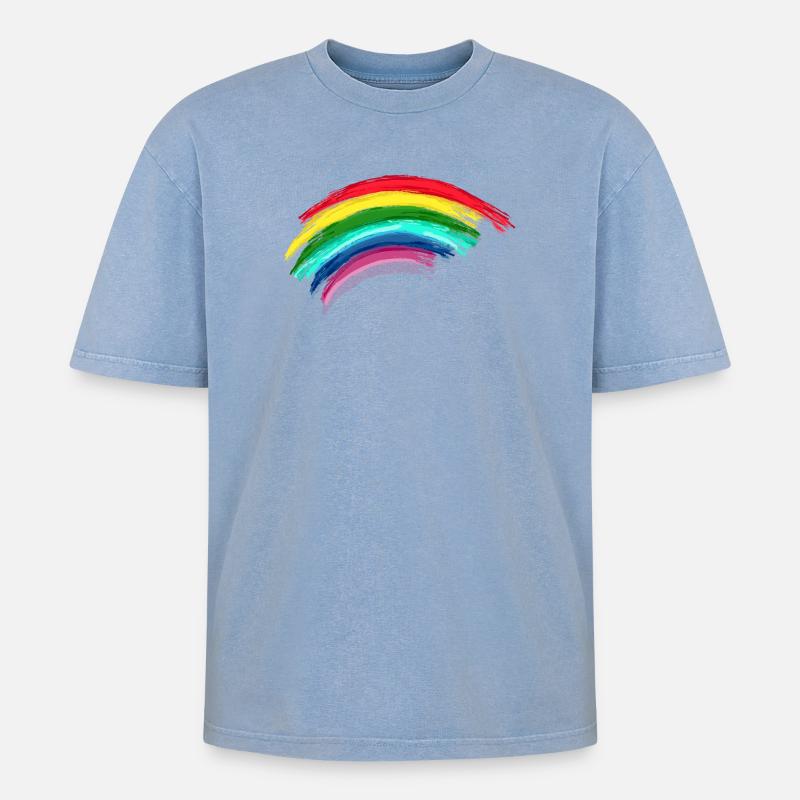 Rainbow Regenbogen Hope - Oversized Unisex Premium Acid-Washed T-Shirt - Blau Acid Wash
