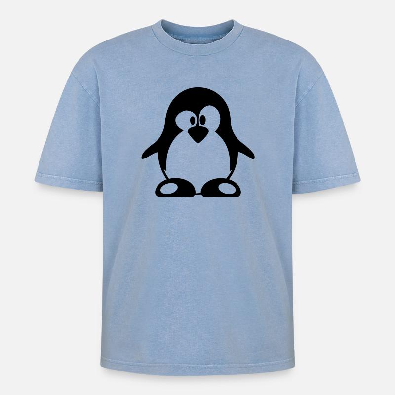 pinguin - Oversized Unisex Premium Acid-Washed T-Shirt - Blau Acid Wash