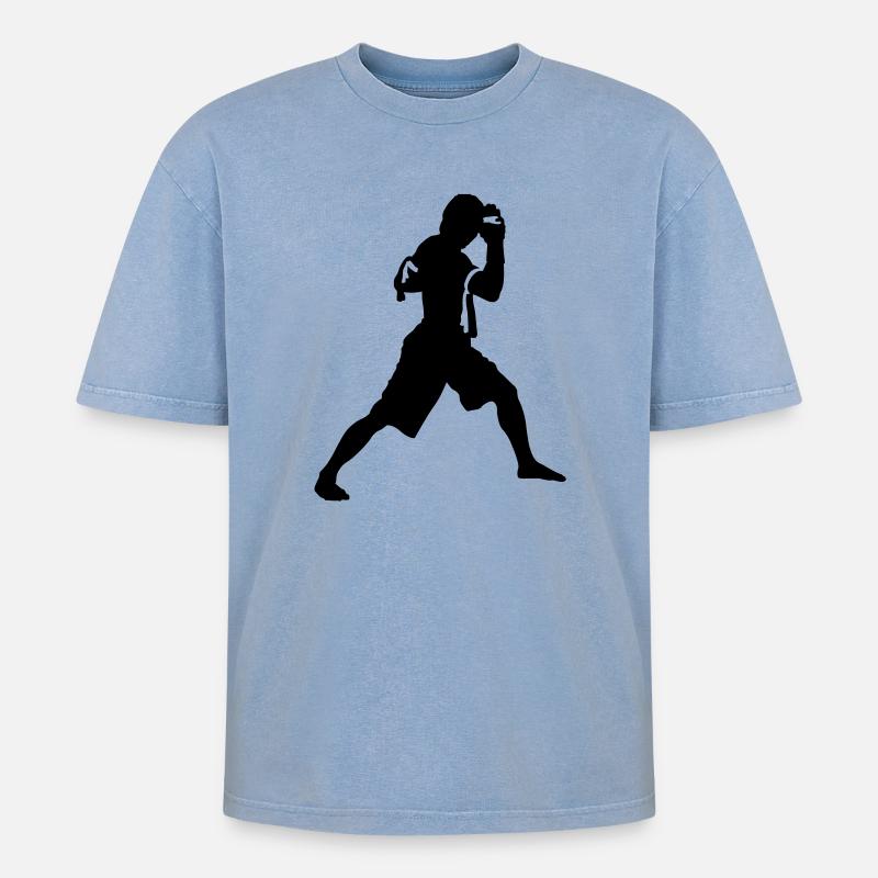 kickboxing - Oversized Unisex Premium Acid-Washed T-Shirt - Blau Acid Wash