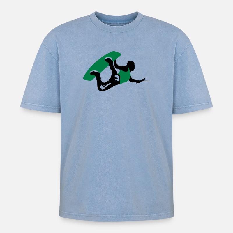 Wakeboarding - Oversized Unisex Premium Acid-Washed T-Shirt - Blau Acid Wash