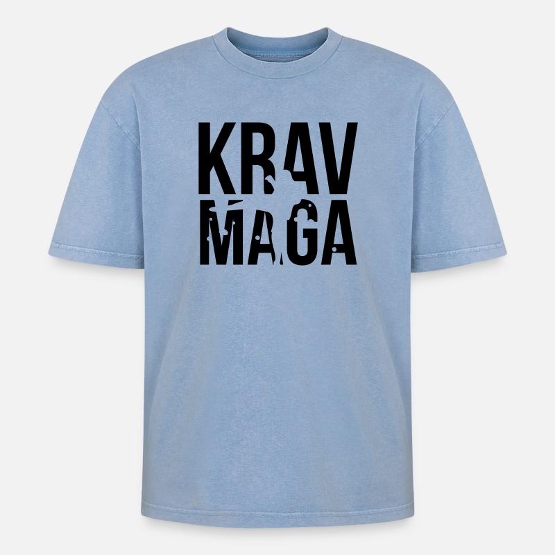 krav maga - Oversized Unisex Premium Acid-Washed T-Shirt - Blau Acid Wash