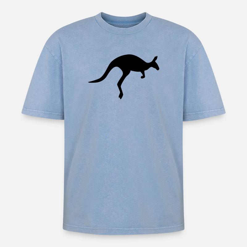 Känguru - Oversized Unisex Premium Acid-Washed T-Shirt - Blau Acid Wash