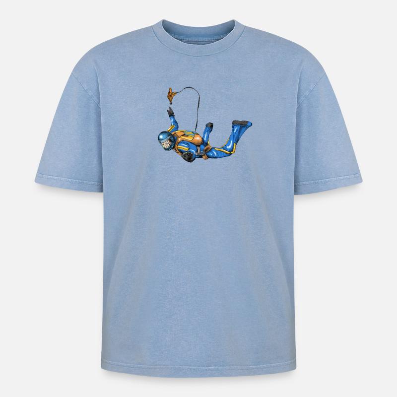 skydiver - Oversized Unisex Premium Acid-Washed T-Shirt - Blau Acid Wash