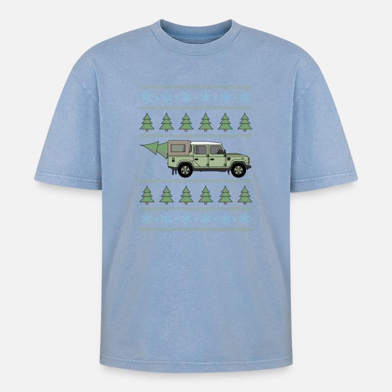 Defender Pickup - Baum - Oversized Unisex Premium Acid-Washed T-Shirt - Blau Acid Wash
