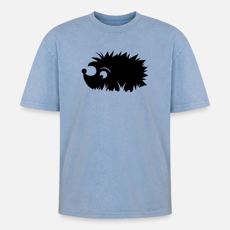 Igel in der Wiese - Oversized Unisex Premium Acid-Washed T-Shirt - Blau Acid Wash