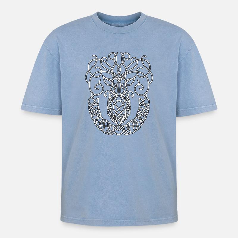 Keltischer Hirsch - Oversized Unisex Premium Acid-Washed T-Shirt - Blau Acid Wash