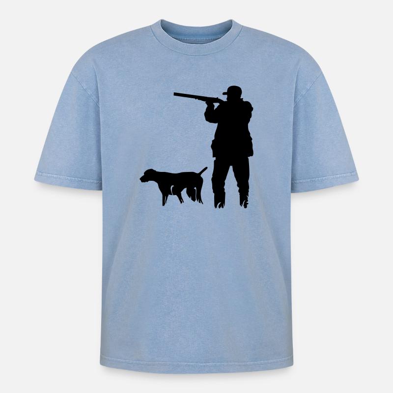 Jäger - Oversized Unisex Premium Acid-Washed T-Shirt - Blau Acid Wash