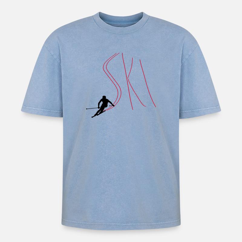 skis - Oversized Unisex Premium Acid-Washed T-Shirt - acid washed blue