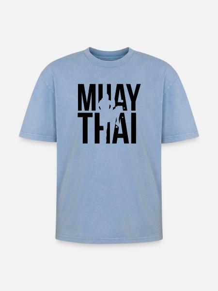 muay thai - Oversized Unisex Premium Acid-Washed T-Shirt - acid washed blue