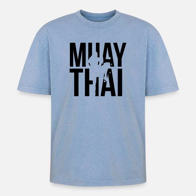 muay thai - Oversized Unisex Premium Acid-Washed T-Shirt - Blau Acid Wash