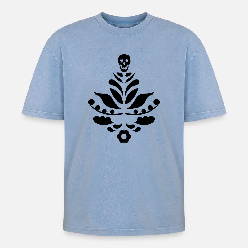 Kurbits & crâne noir - T-shirt Premium unisexe oversize acid-washed - bleu délavé acide