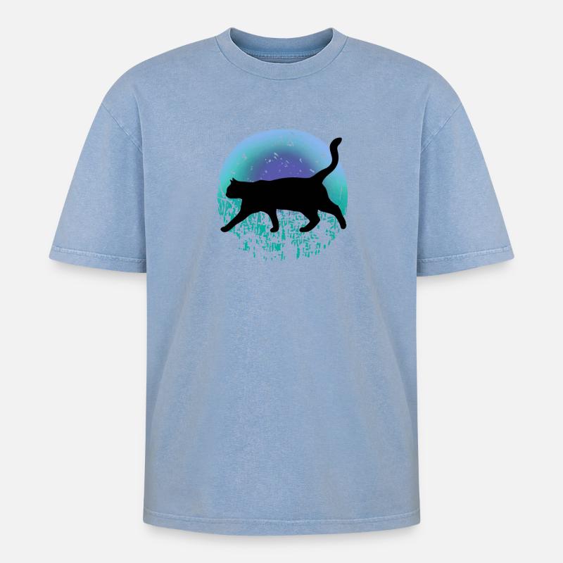 Chat noir - T-shirt Premium unisexe oversize acid-washed - bleu délavé acide