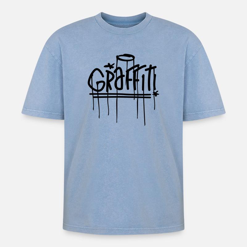 graffiti - Oversized Unisex Premium Acid-Washed T-Shirt - Blau Acid Wash