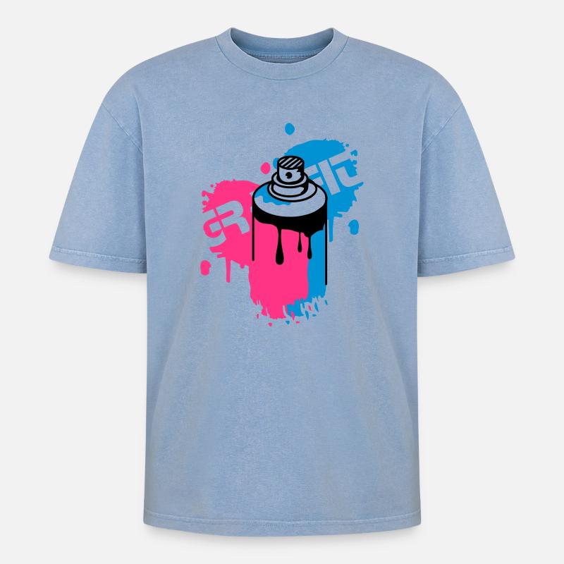 Spraydose Graffiti Style - Oversized Unisex Premium Acid-Washed T-Shirt - Blau Acid Wash