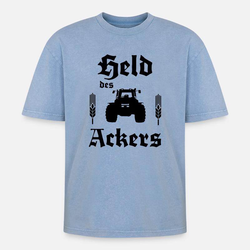 Held des Ackers Trecker - Oversized Unisex Premium Acid-Washed T-Shirt - Blau Acid Wash