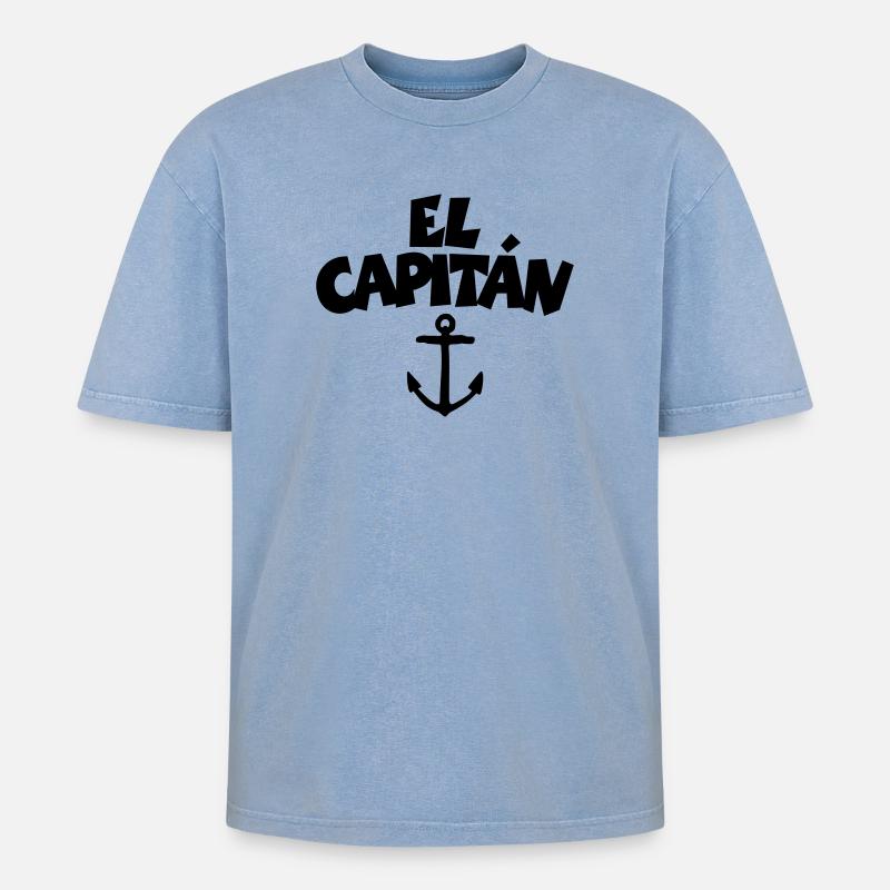 El Capitán - Oversized Unisex Premium Acid-Washed T-Shirt - Blau Acid Wash