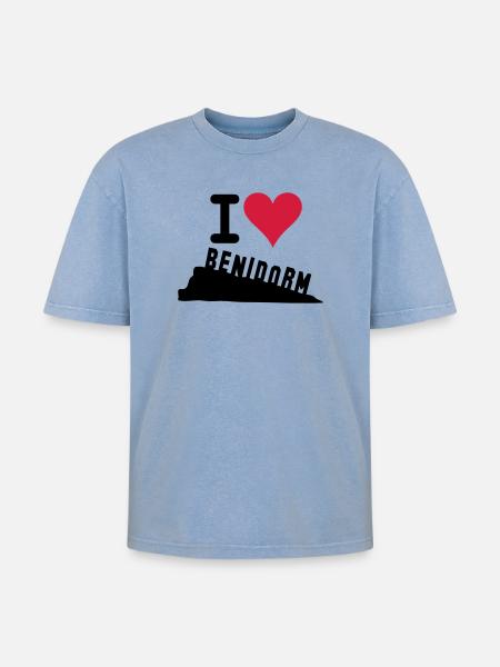 Crimson Heart Love Typography - Oversized Unisex Premium Acid-Washed T-Shirt - acid washed blue
