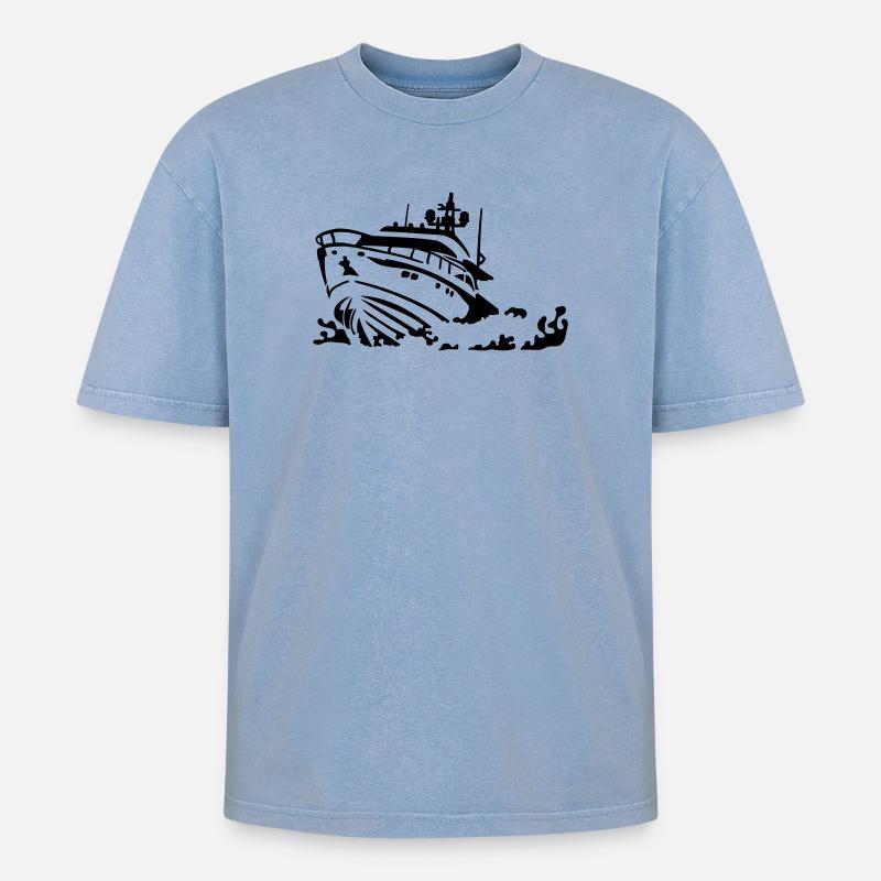 Motorboot - Oversized Unisex Premium Acid-Washed T-Shirt - Blau Acid Wash