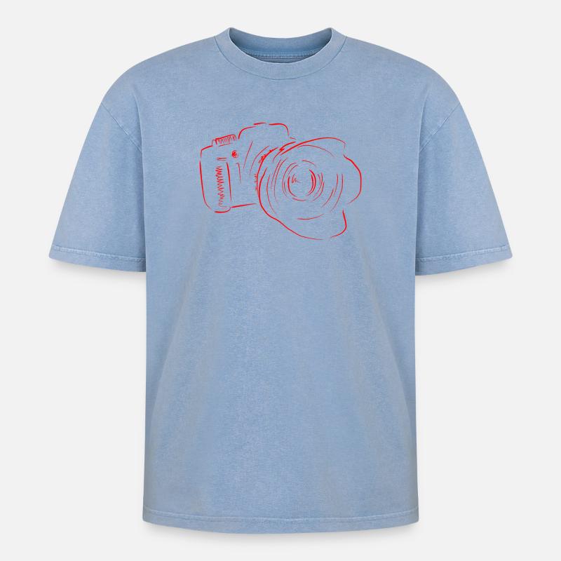 camera - Oversized Unisex Premium Acid-Washed T-Shirt - acid washed blue