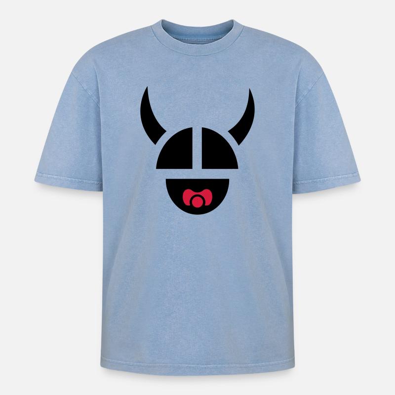 Wikingerkind - Oversized Unisex Premium Acid-Washed T-Shirt - Blau Acid Wash