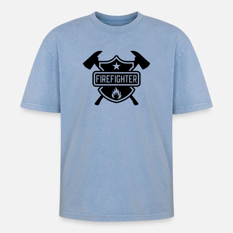 Firefighter - T-shirt Premium unisexe oversize acid-washed - bleu délavé acide