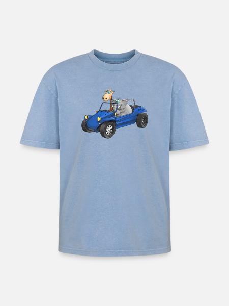 Elephant and giraffe in buggy - Oversized Unisex Premium Acid-Washed T-Shirt - acid washed blue