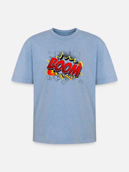 Boom Comic Graphic - Oversized Unisex Premium Acid-Washed T-Shirt - acid washed blue