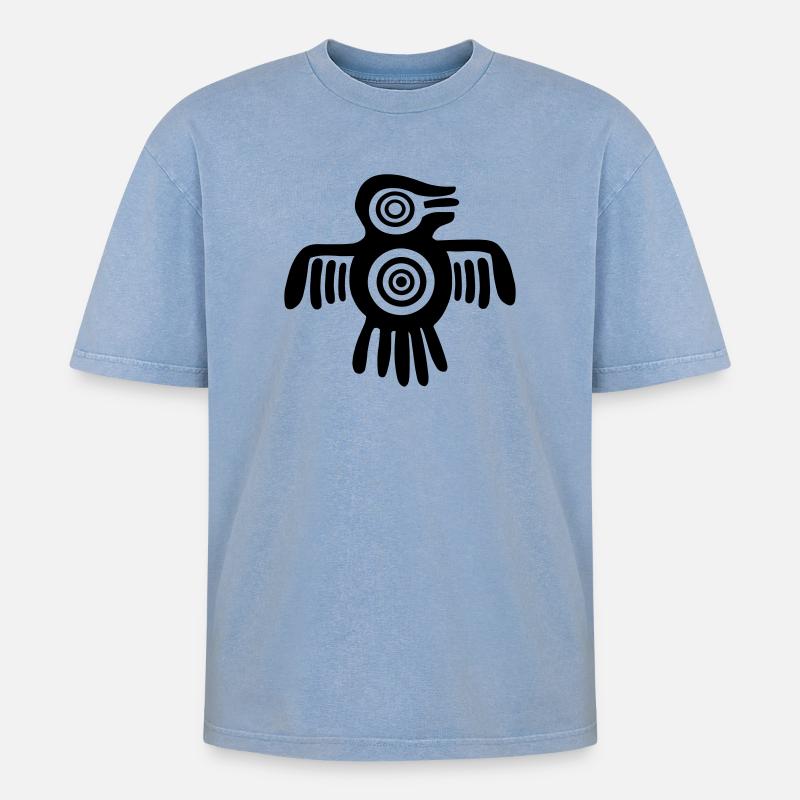 Aztec Vogel - Oversized Unisex Premium Acid-Washed T-Shirt - Blau Acid Wash