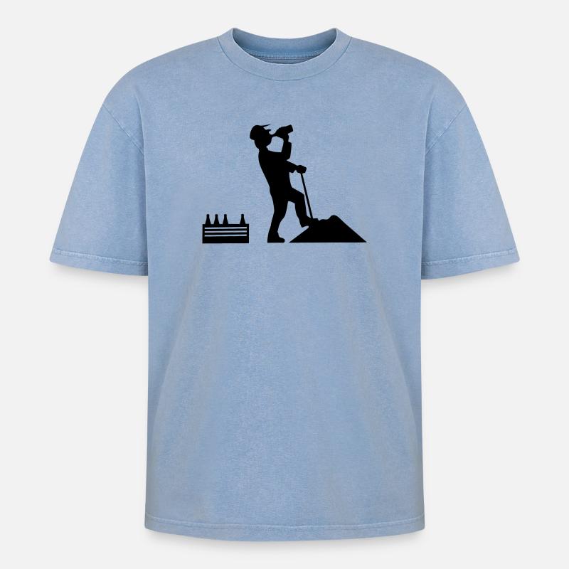 Bauarbeiter - Oversized Unisex Premium Acid-Washed T-Shirt - Blau Acid Wash