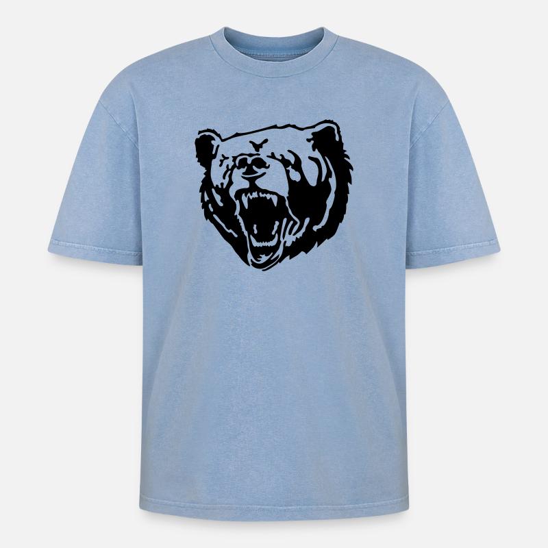 Bär - Oversized Unisex Premium Acid-Washed T-Shirt - Blau Acid Wash