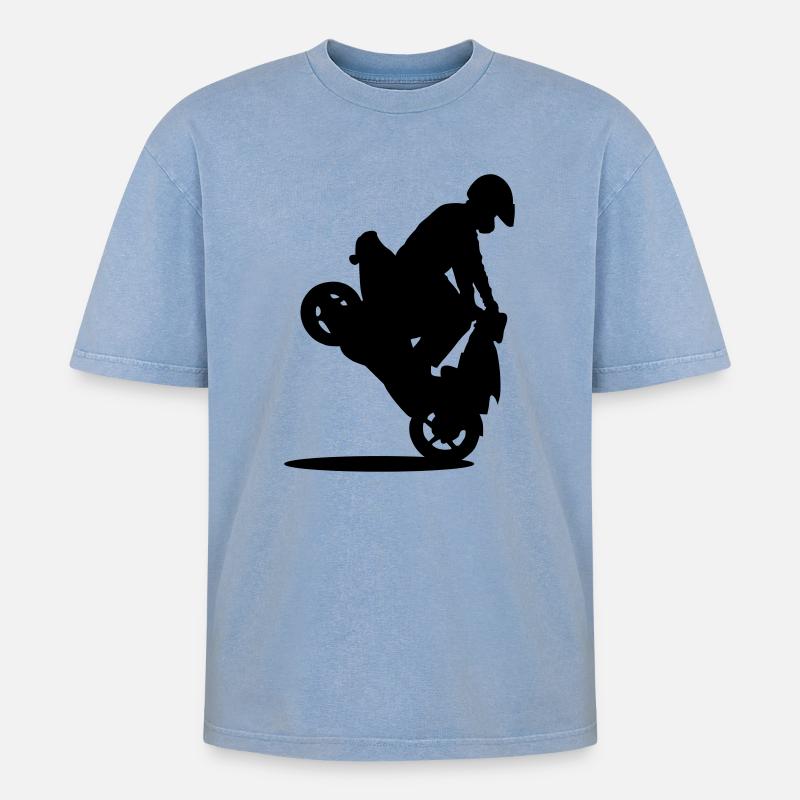 Roller Stunt - Oversized Unisex Premium Acid-Washed T-Shirt - Blau Acid Wash