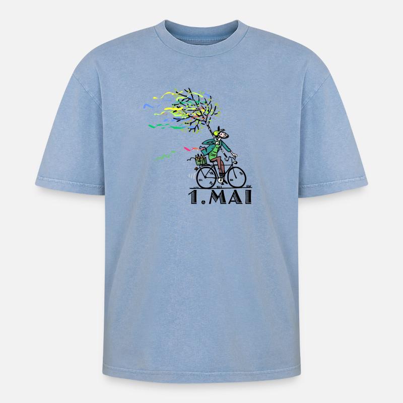 Erster Mai - Oversized Unisex Premium Acid-Washed T-Shirt - Blau Acid Wash