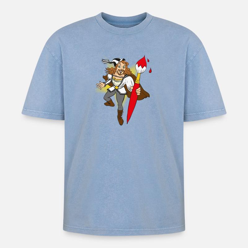 duerer-comic - Oversized Unisex Premium Acid-Washed T-Shirt - Blau Acid Wash