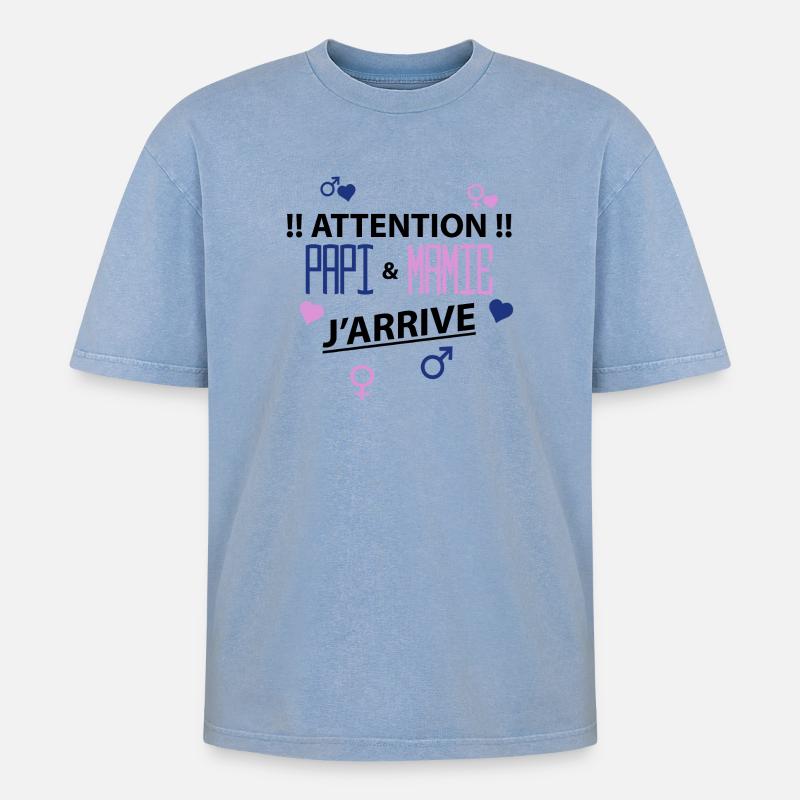 papi mamie j'arrive - T-shirt Premium unisexe oversize acid-washed - bleu délavé acide