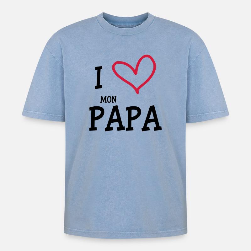 ich liebe meinen DAD - Oversized Unisex Premium Acid-Washed T-Shirt - Blau Acid Wash