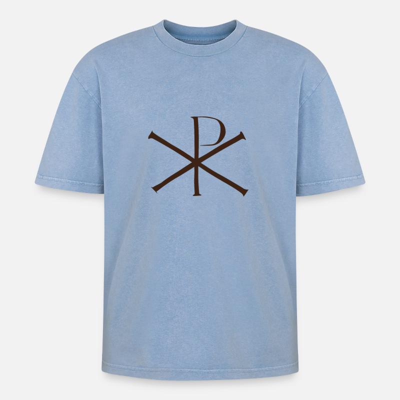 Christus-Monogramm XP - Oversized Unisex Premium Acid-Washed T-Shirt - Blau Acid Wash