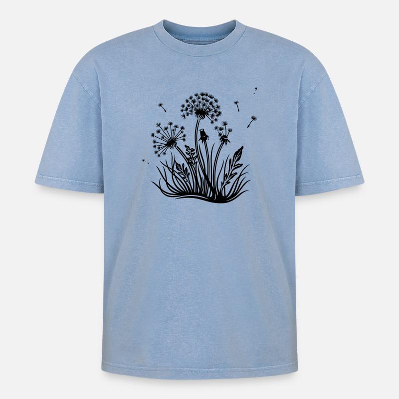 Löwenzahn, Pusteblume, dandelion - Oversized Unisex Premium Acid-Washed T-Shirt - Blau Acid Wash