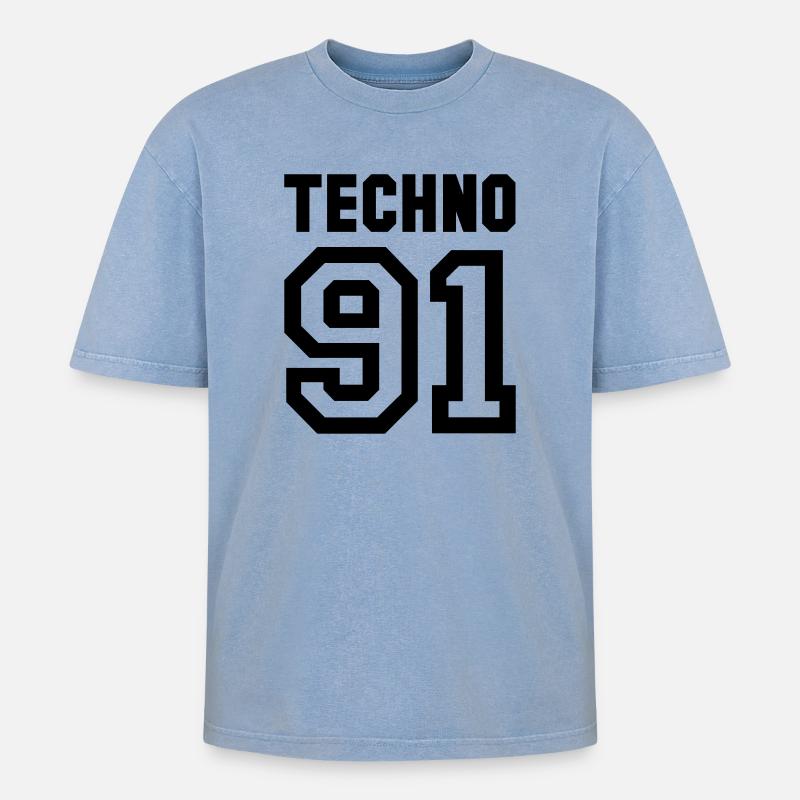 TECHNO - Oversized Unisex Premium Acid-Washed T-Shirt - acid washed blue
