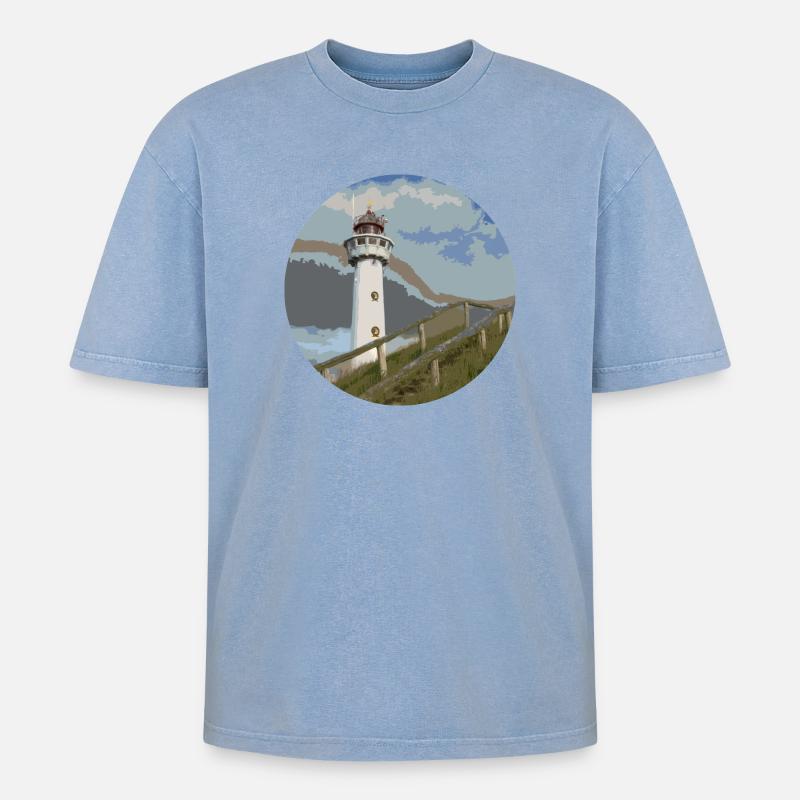 leuchtturm seefahrt küste - Oversized Unisex Premium Acid-Washed T-Shirt - Blau Acid Wash