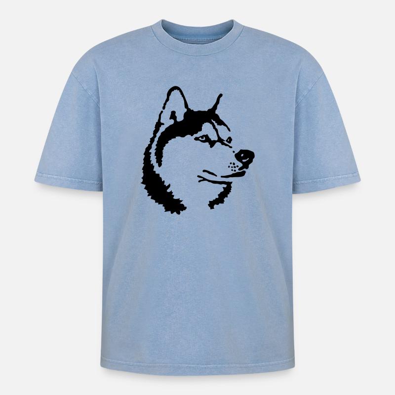 Husky - Oversized Unisex Premium Acid-Washed T-Shirt - Blau Acid Wash