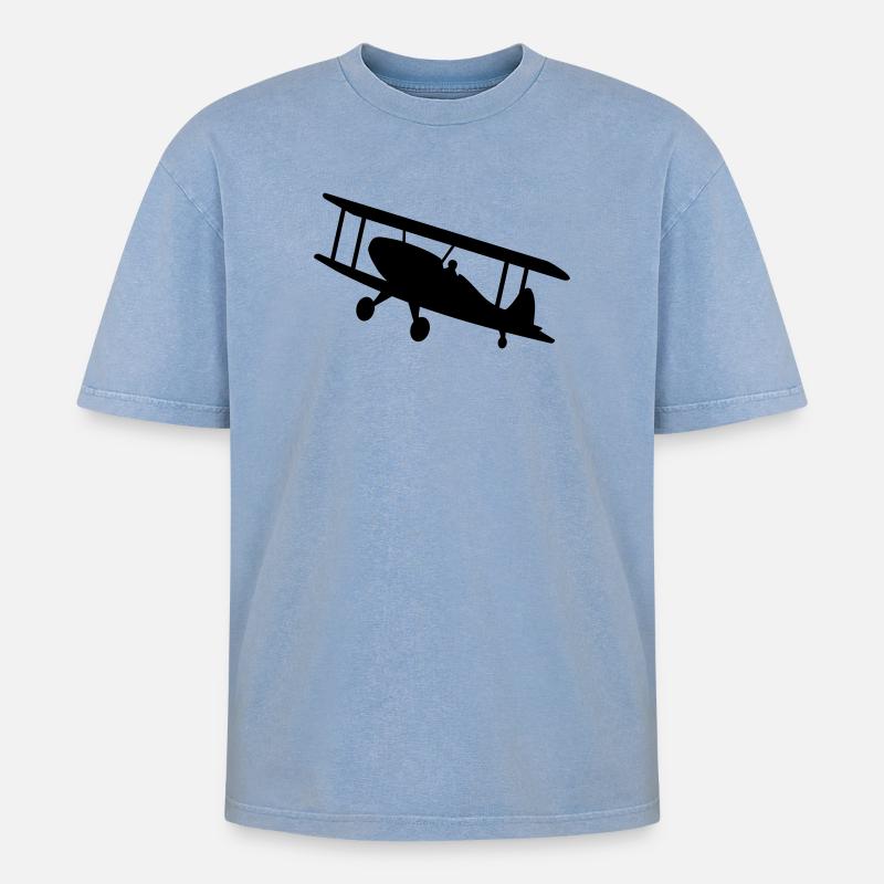 flugzeug luftfahrt doppeldecker - Oversized Unisex Premium Acid-Washed T-Shirt - Blau Acid Wash